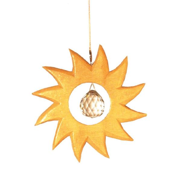 Kristallsonne Holz Mobile– (12 cm, natur, mit 20 mm Kristallkugel)